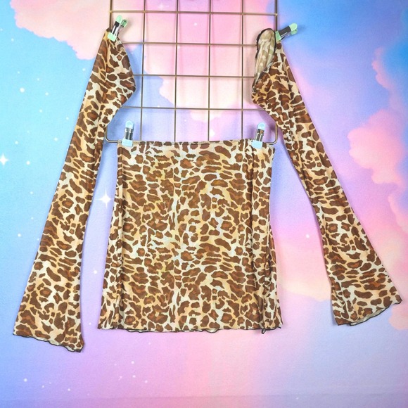 Dresses & Skirts - Leopard Mesh Skirt and Bell Arm‎ Sleeves Women Medium Brown Race Festival